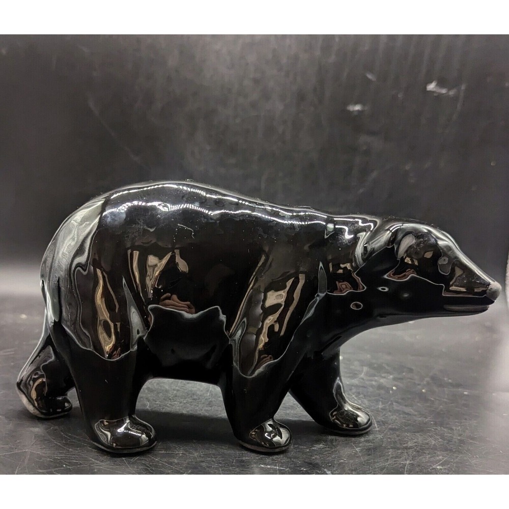 Vintage Studio Art Pottery Black Bear Figurine Matte‎ Face Signed JJ 9"